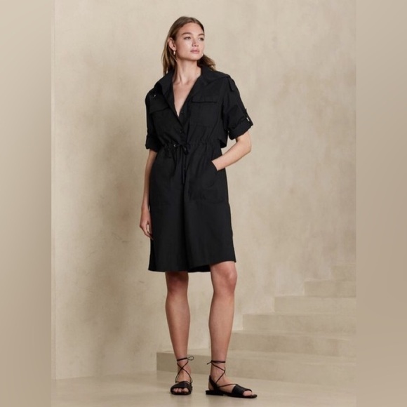 NWT! Banana Republic Black Trench-Back Shirtdress - Size Medium 📞 - Picture 2 of 7